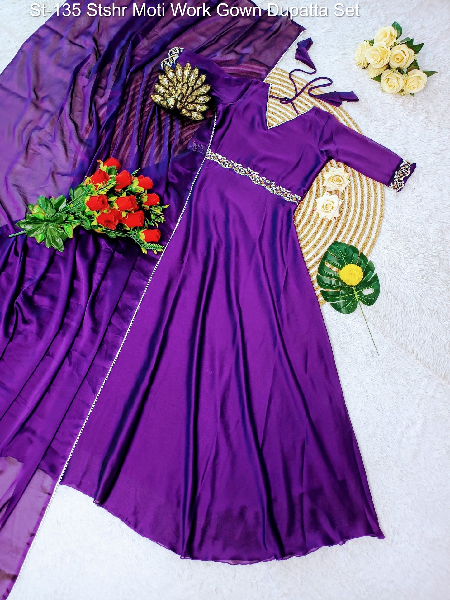 St-135 Stshr Moti Work Gown Dupatta Set