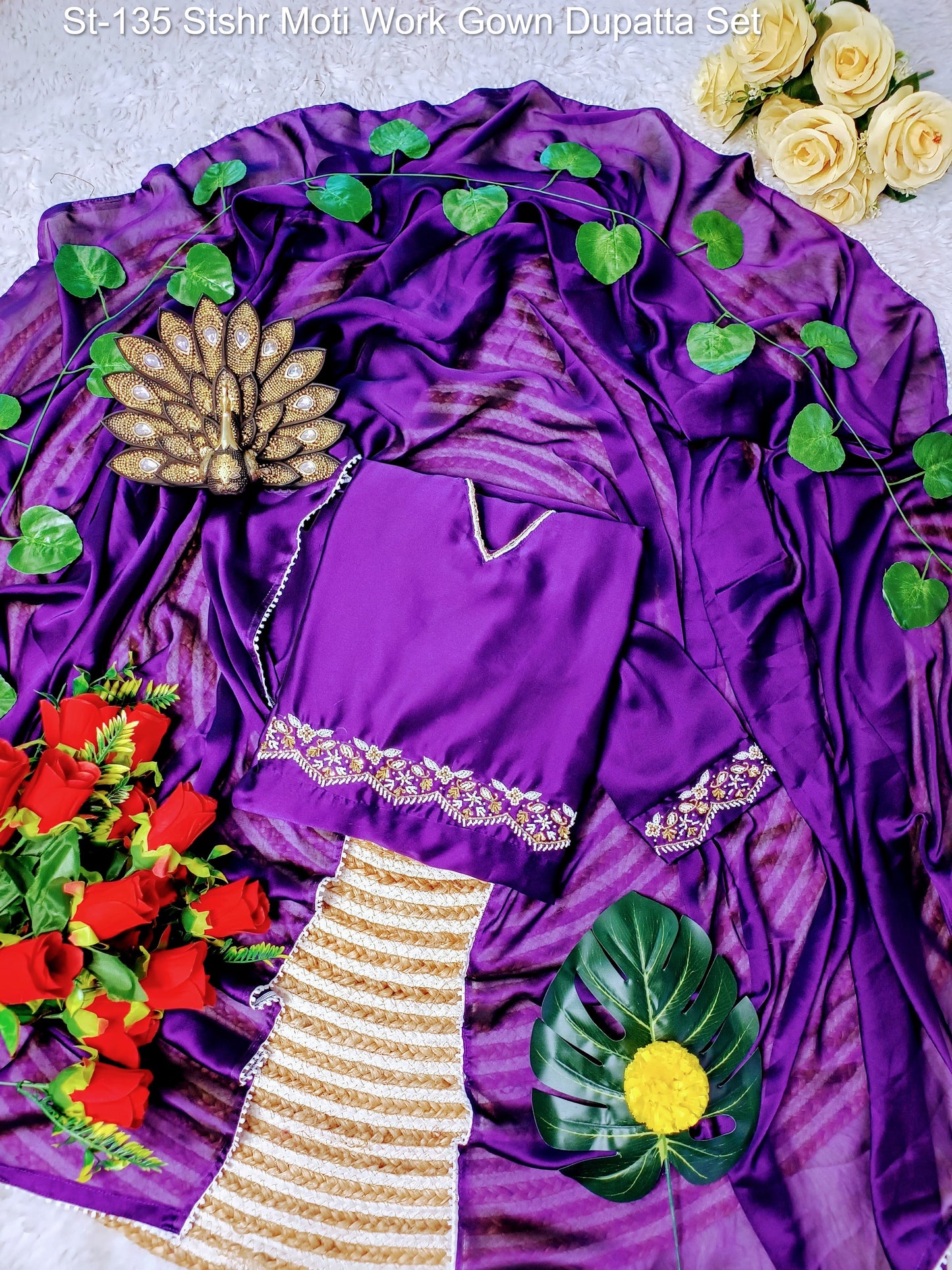 St-135 Stshr Moti Work Gown Dupatta Set