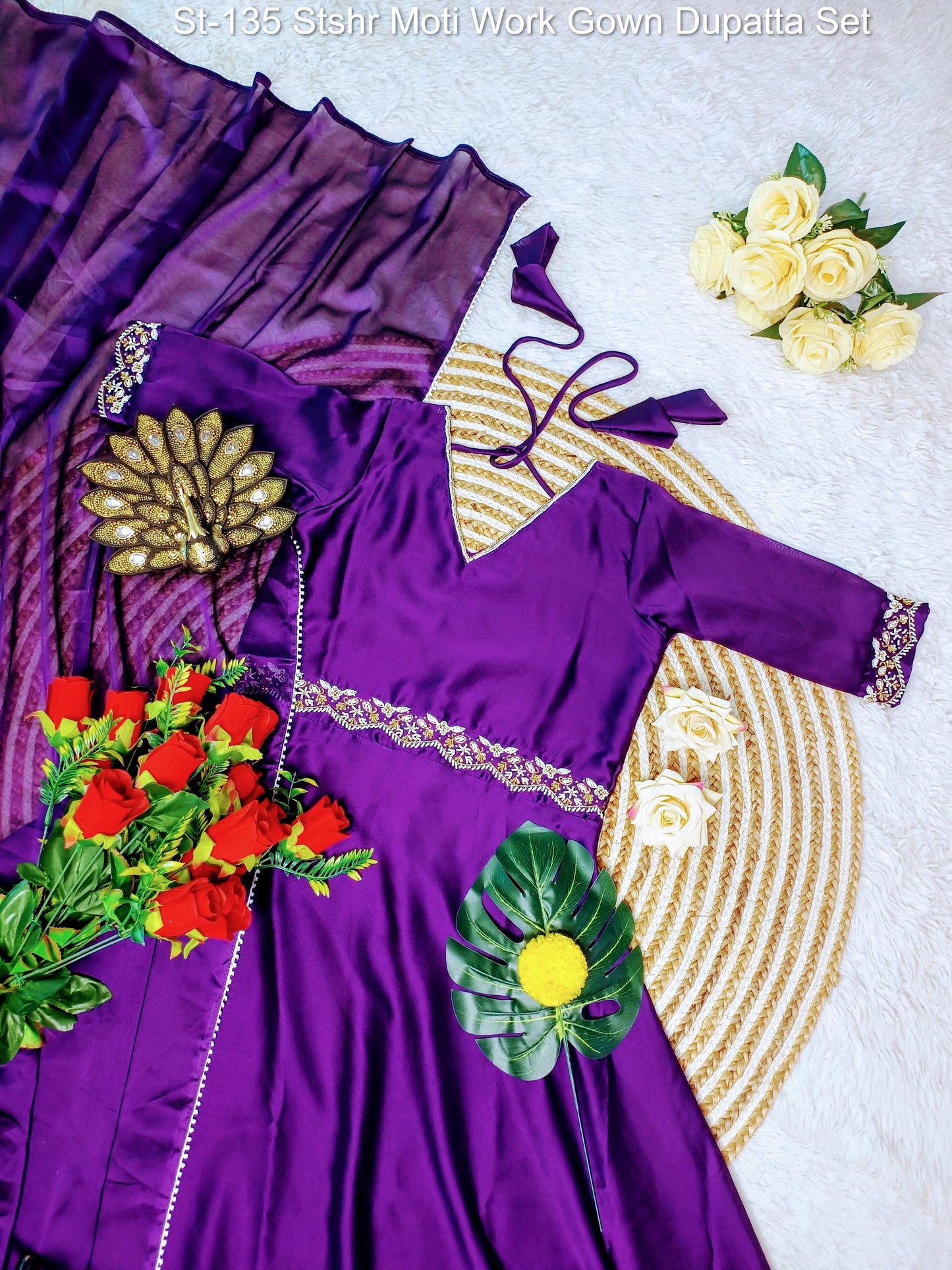 St-135 Stshr Moti Work Gown Dupatta Set