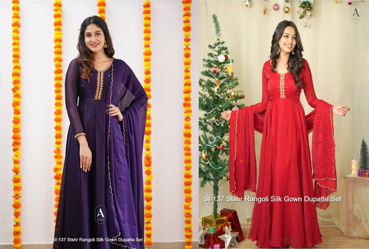 St-137 Stshr Rangoli Silk Gown Dupatta Set