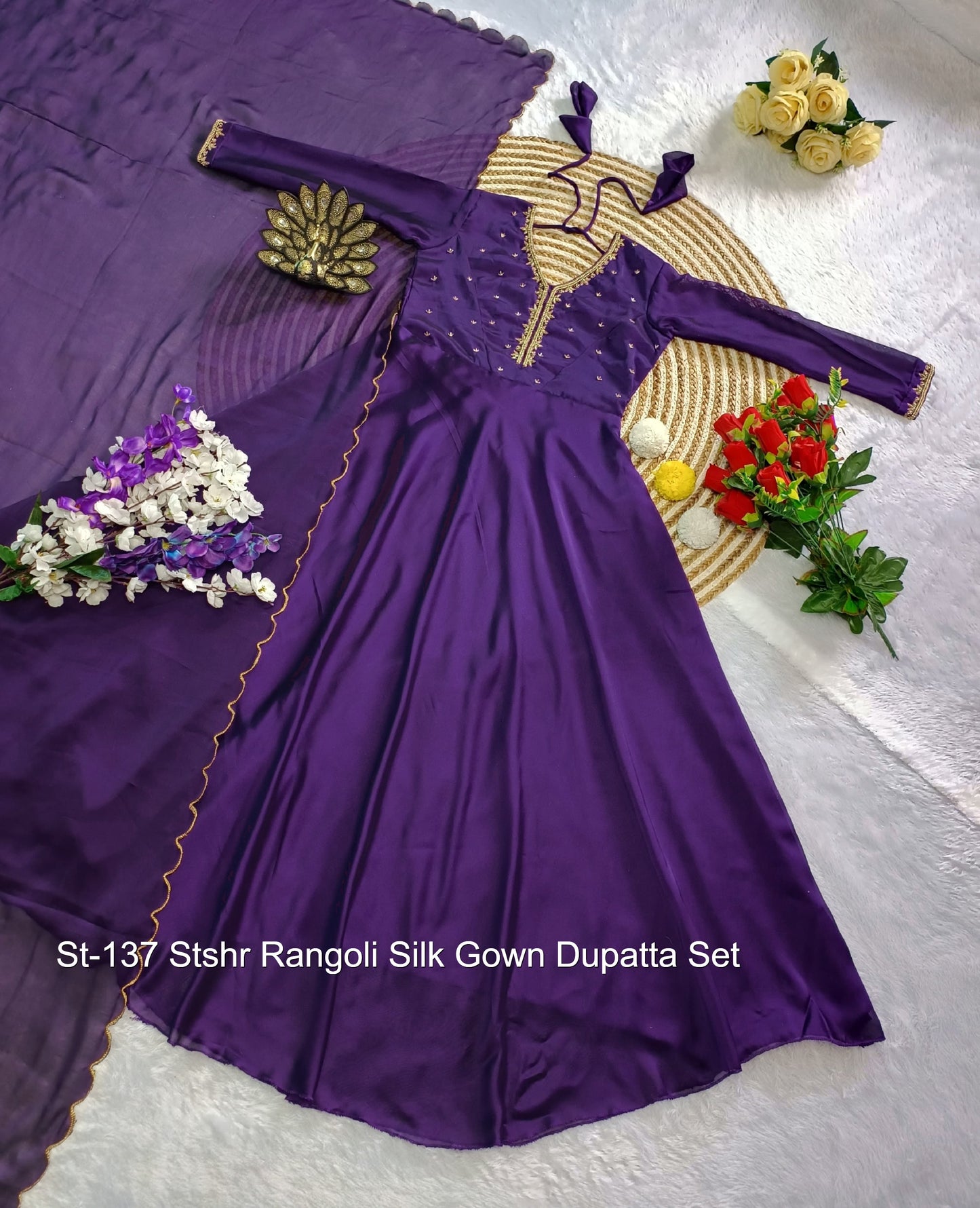 St-137 Stshr Rangoli Silk Gown Dupatta Set