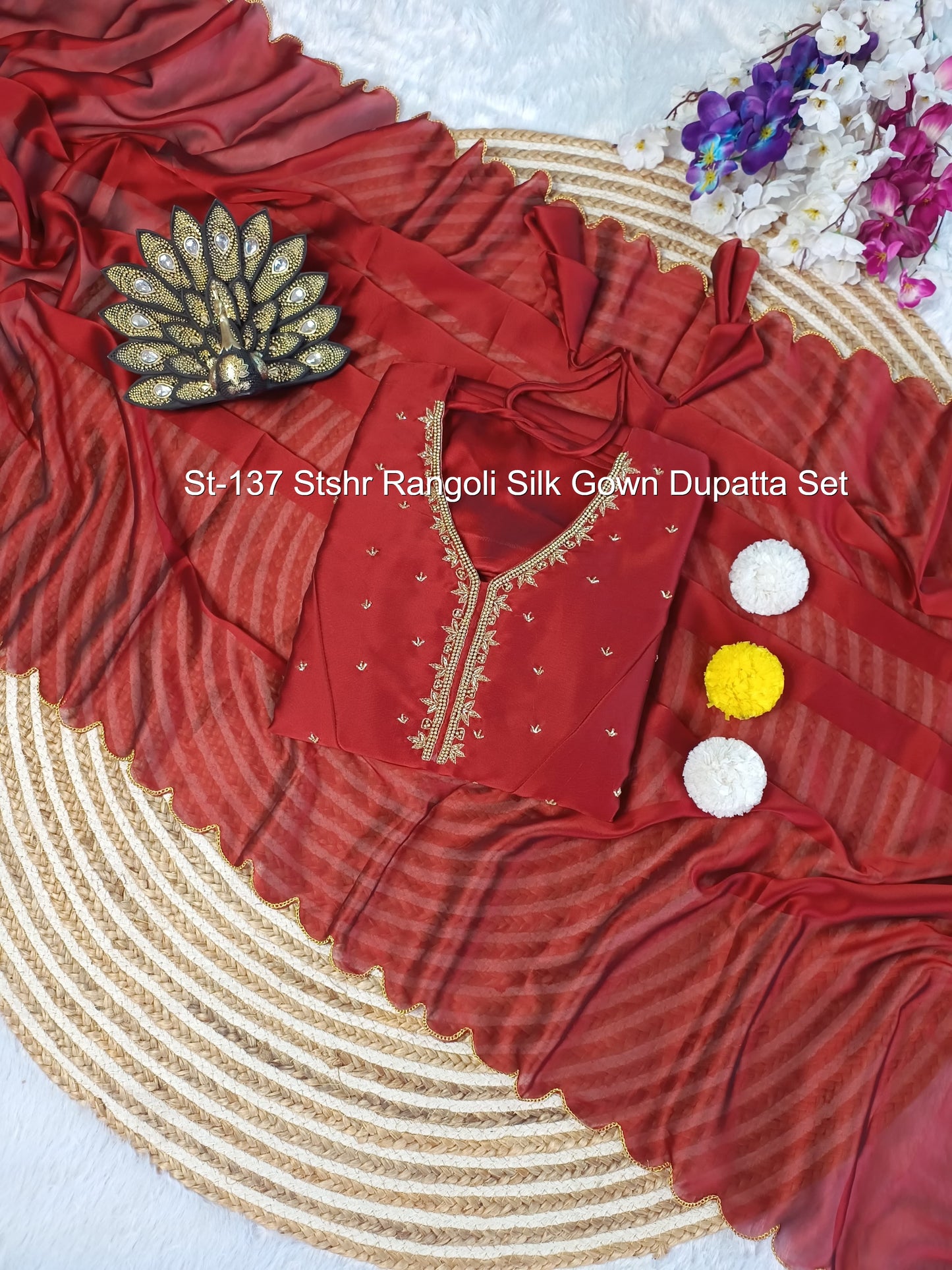 St-137 Stshr Rangoli Silk Gown Dupatta Set