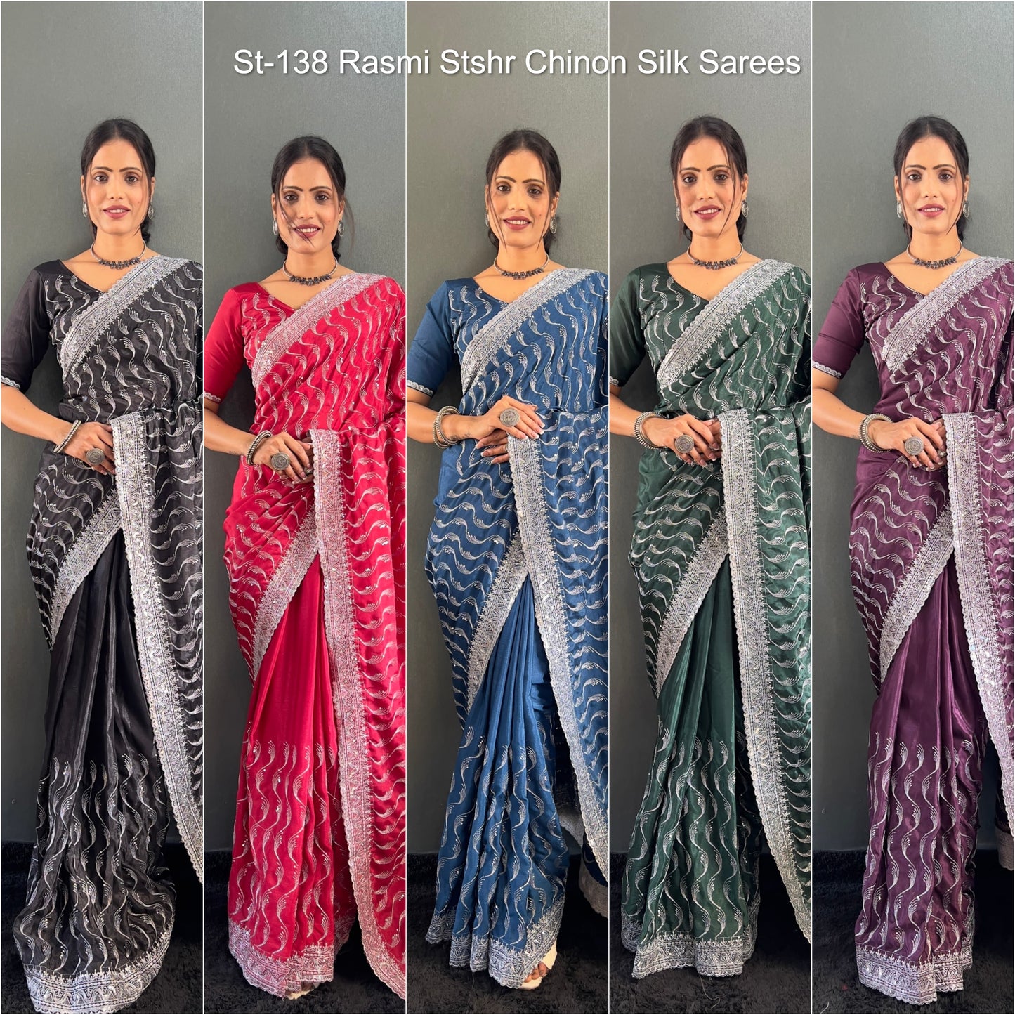 St-138 Rasmi Stshr Chinon Silk Sarees