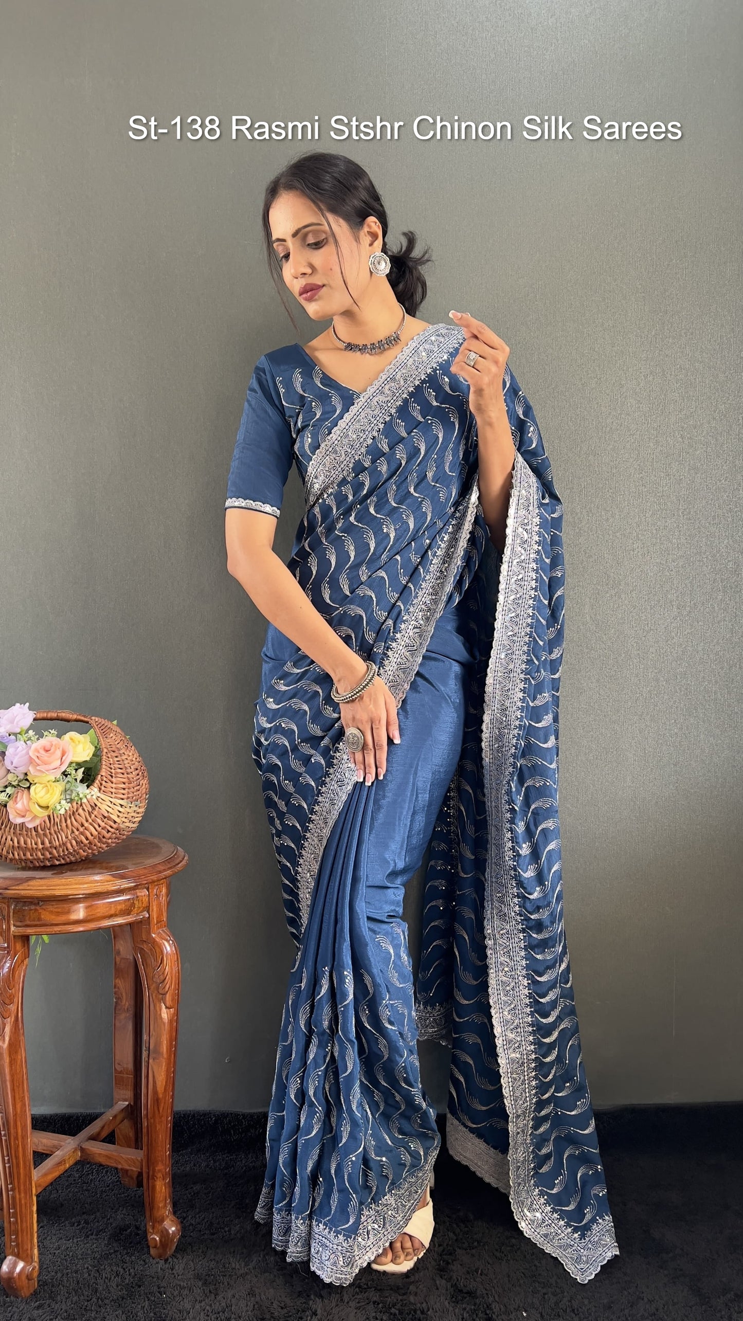 St-138 Rasmi Stshr Chinon Silk Sarees