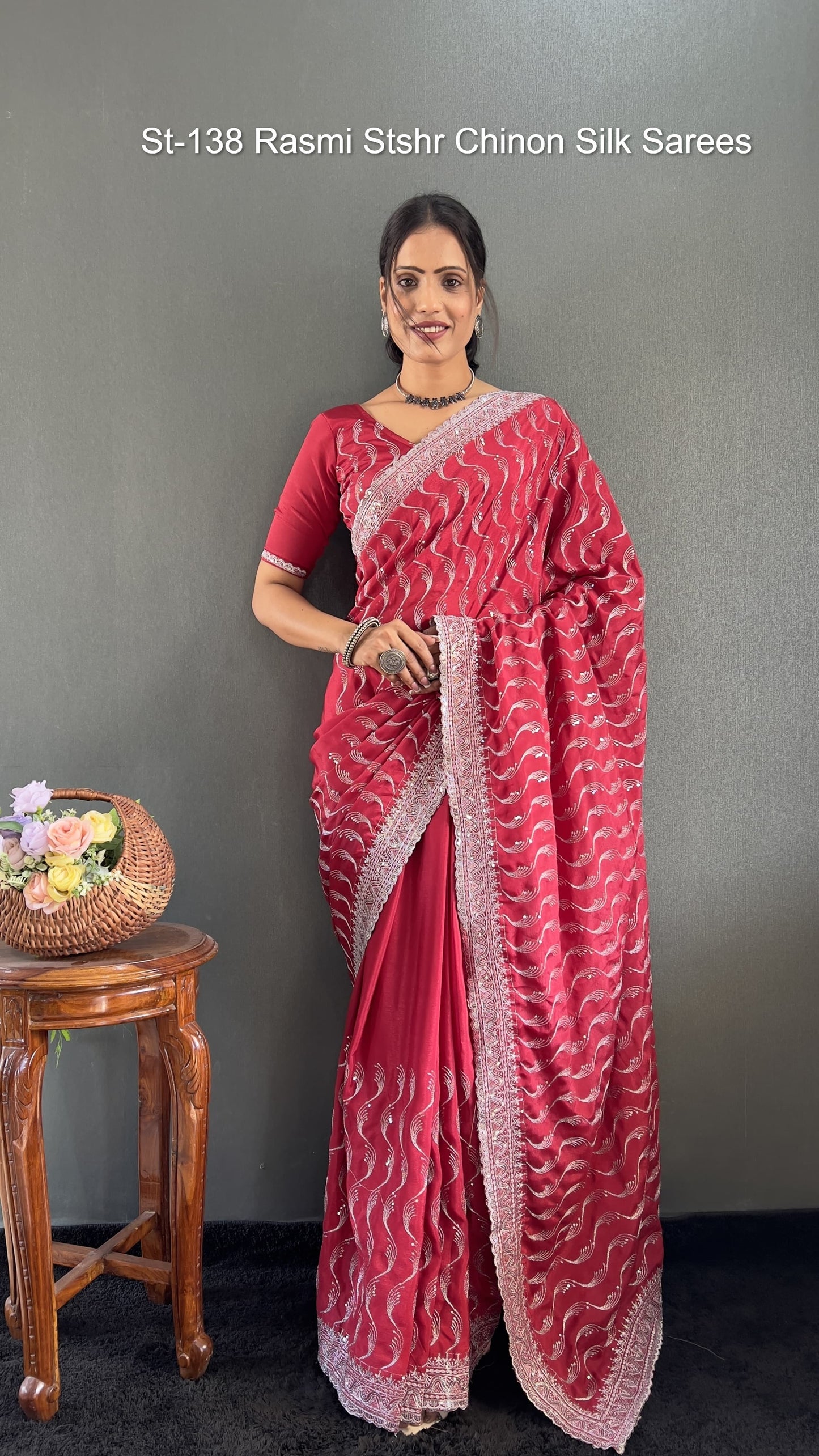 St-138 Rasmi Stshr Chinon Silk Sarees
