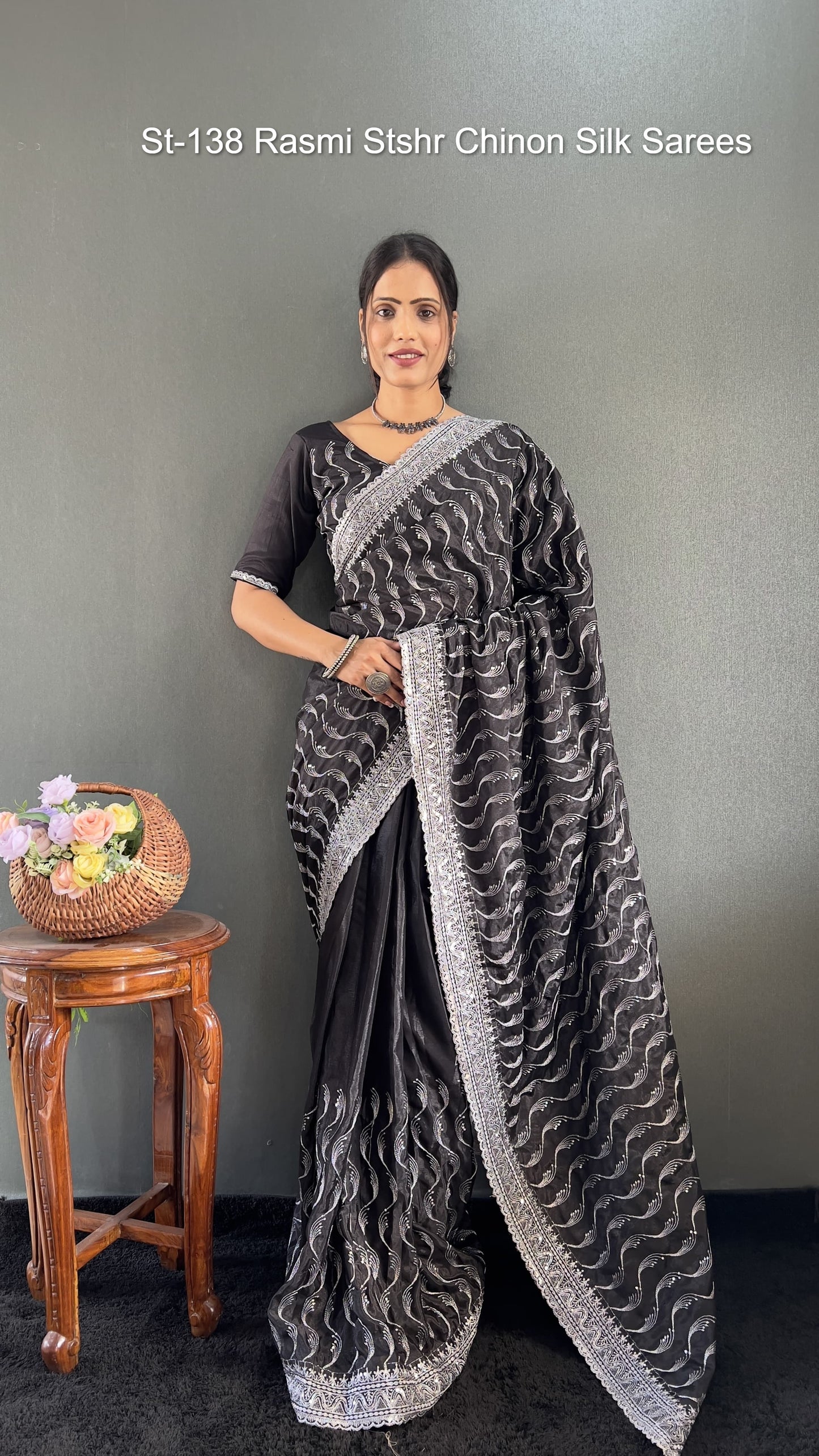 St-138 Rasmi Stshr Chinon Silk Sarees