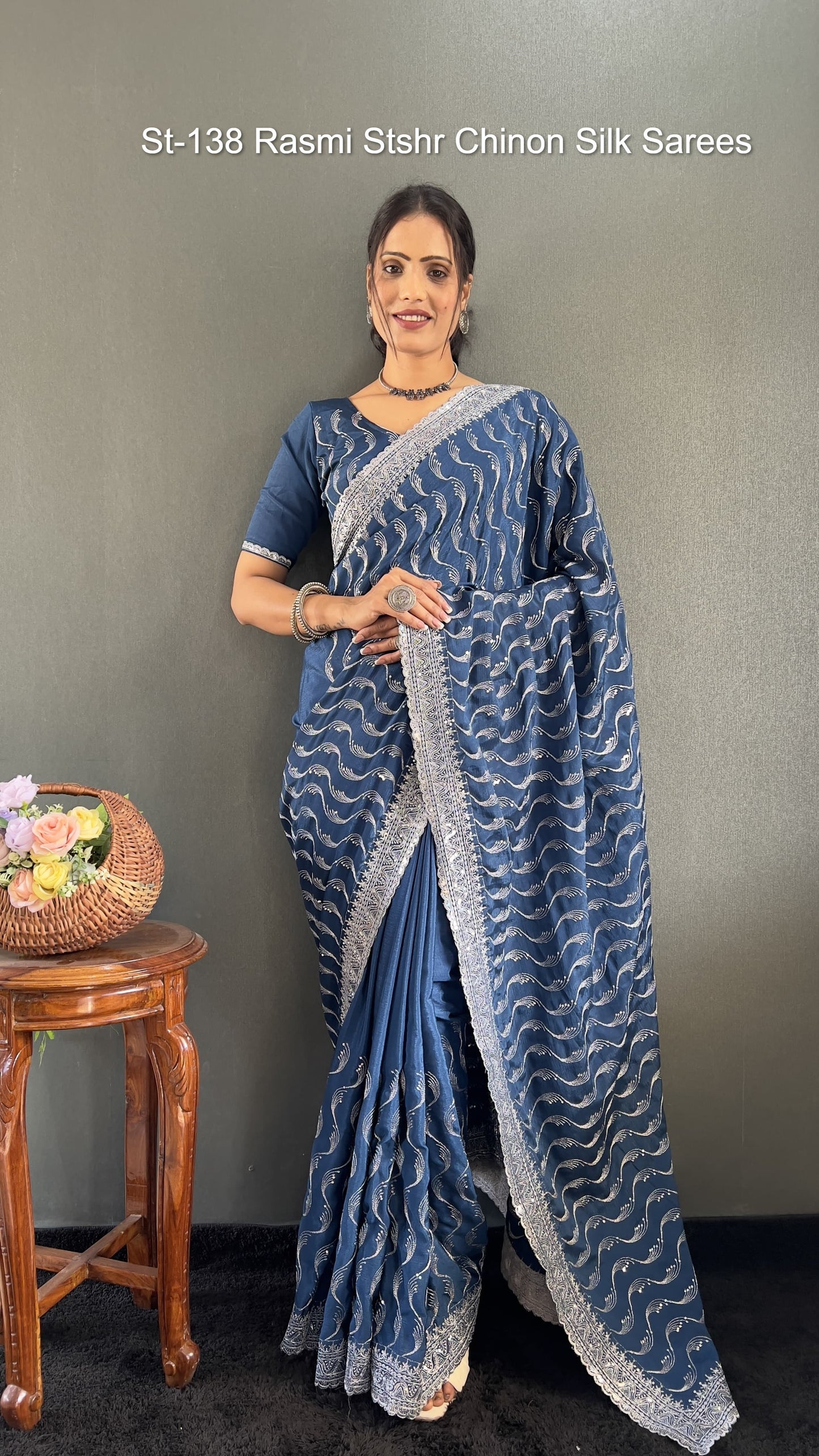 St-138 Rasmi Stshr Chinon Silk Sarees