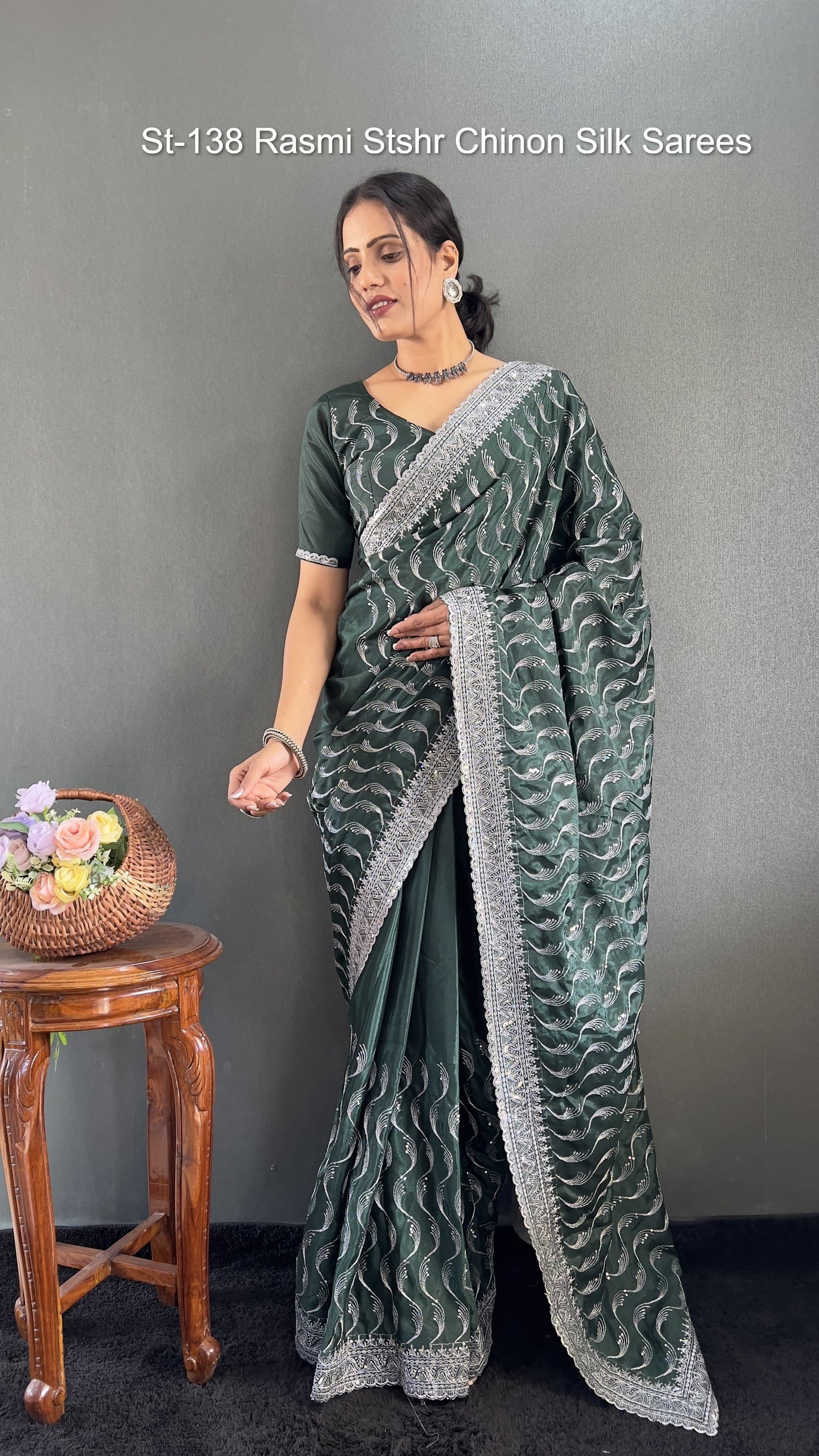 St-138 Rasmi Stshr Chinon Silk Sarees