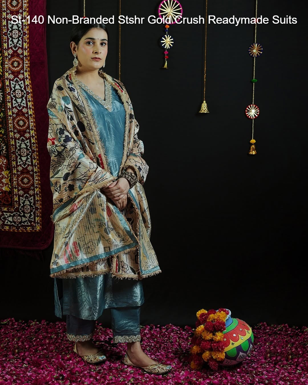 St-140 Non-Branded Stshr Gold Crush Readymade Suits