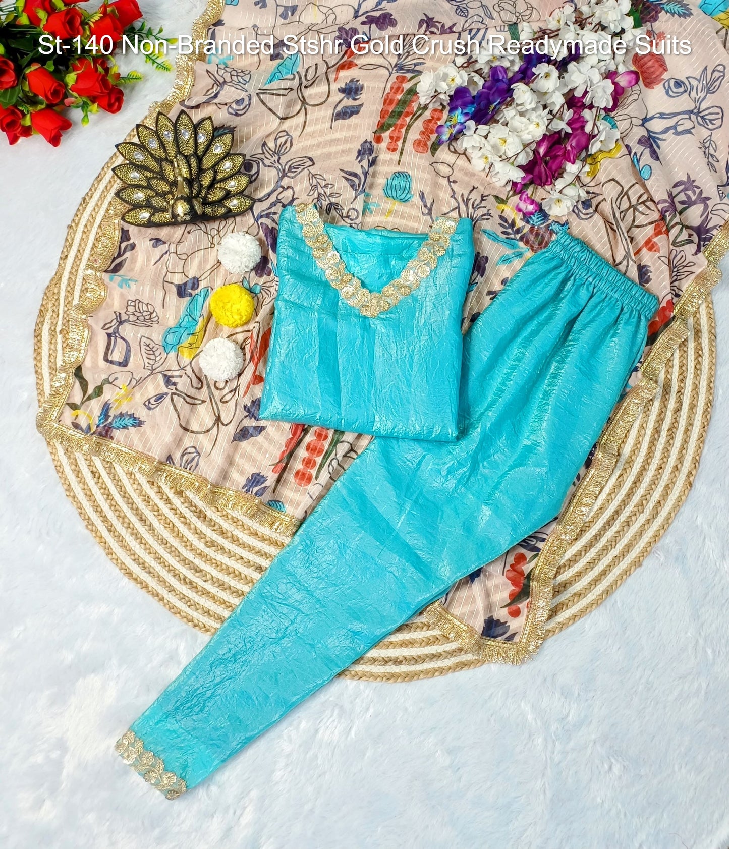 St-140 Non-Branded Stshr Gold Crush Readymade Suits