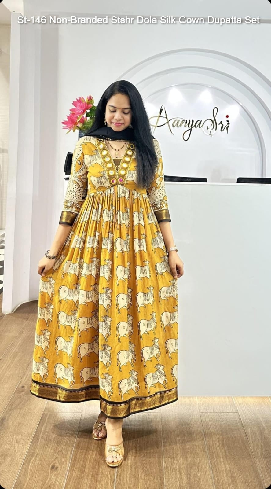 St-146 Non-Branded Stshr Dola Silk Gown Dupatta Set