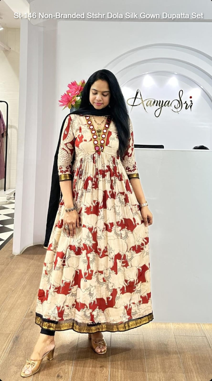 St-146 Non-Branded Stshr Dola Silk Gown Dupatta Set