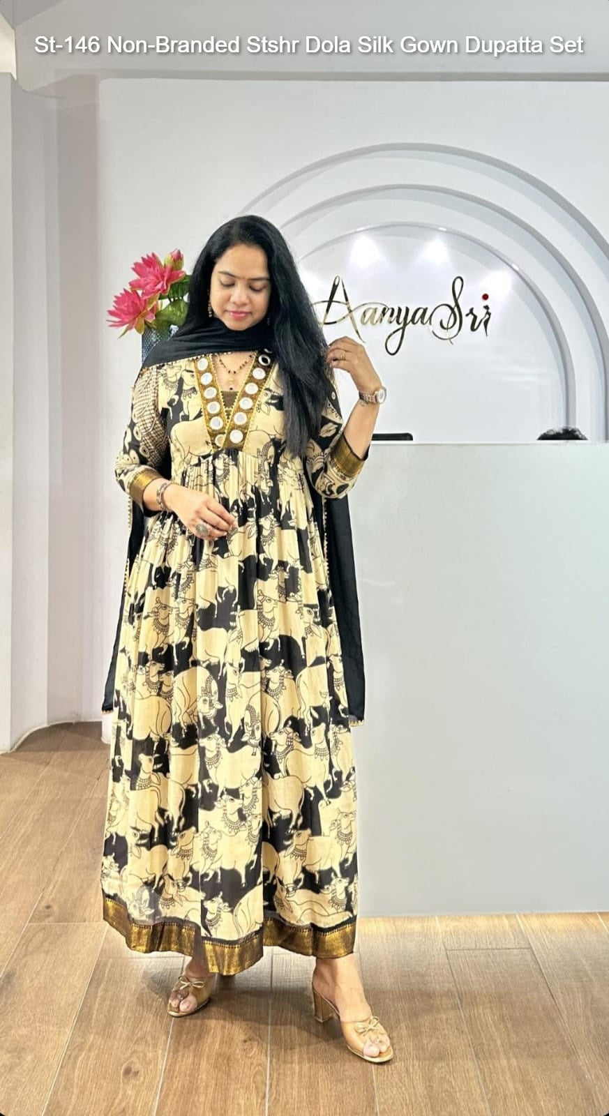 St-146 Non-Branded Stshr Dola Silk Gown Dupatta Set