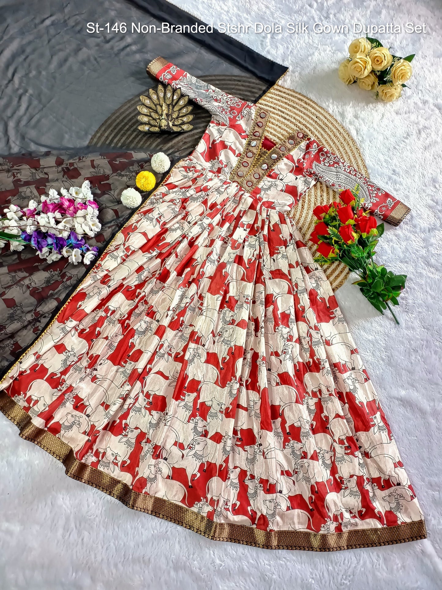 St-146 Non-Branded Stshr Dola Silk Gown Dupatta Set