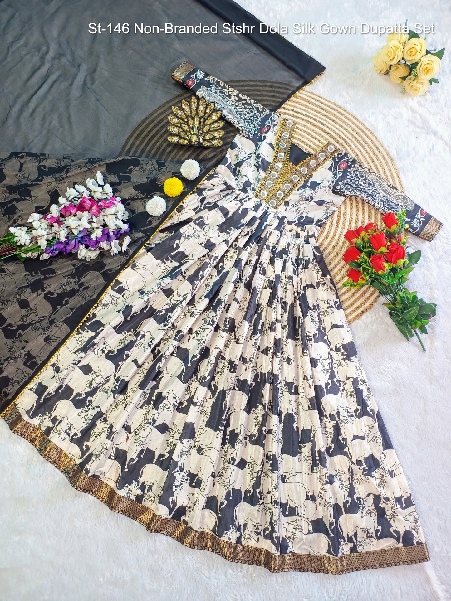 St-146 Non-Branded Stshr Dola Silk Gown Dupatta Set