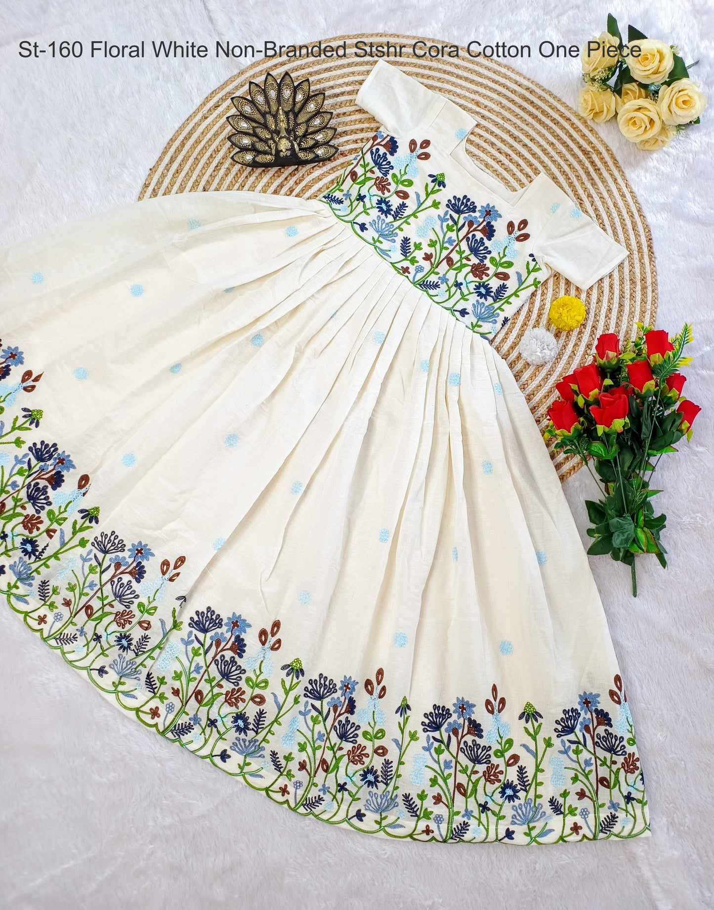 St-160 Floral White Non-Branded Stshr Cora Cotton One Piece