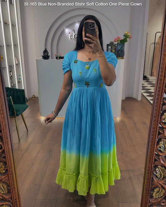 St-165 Blue Non-Branded Stshr Soft Cotton One Piece Gown