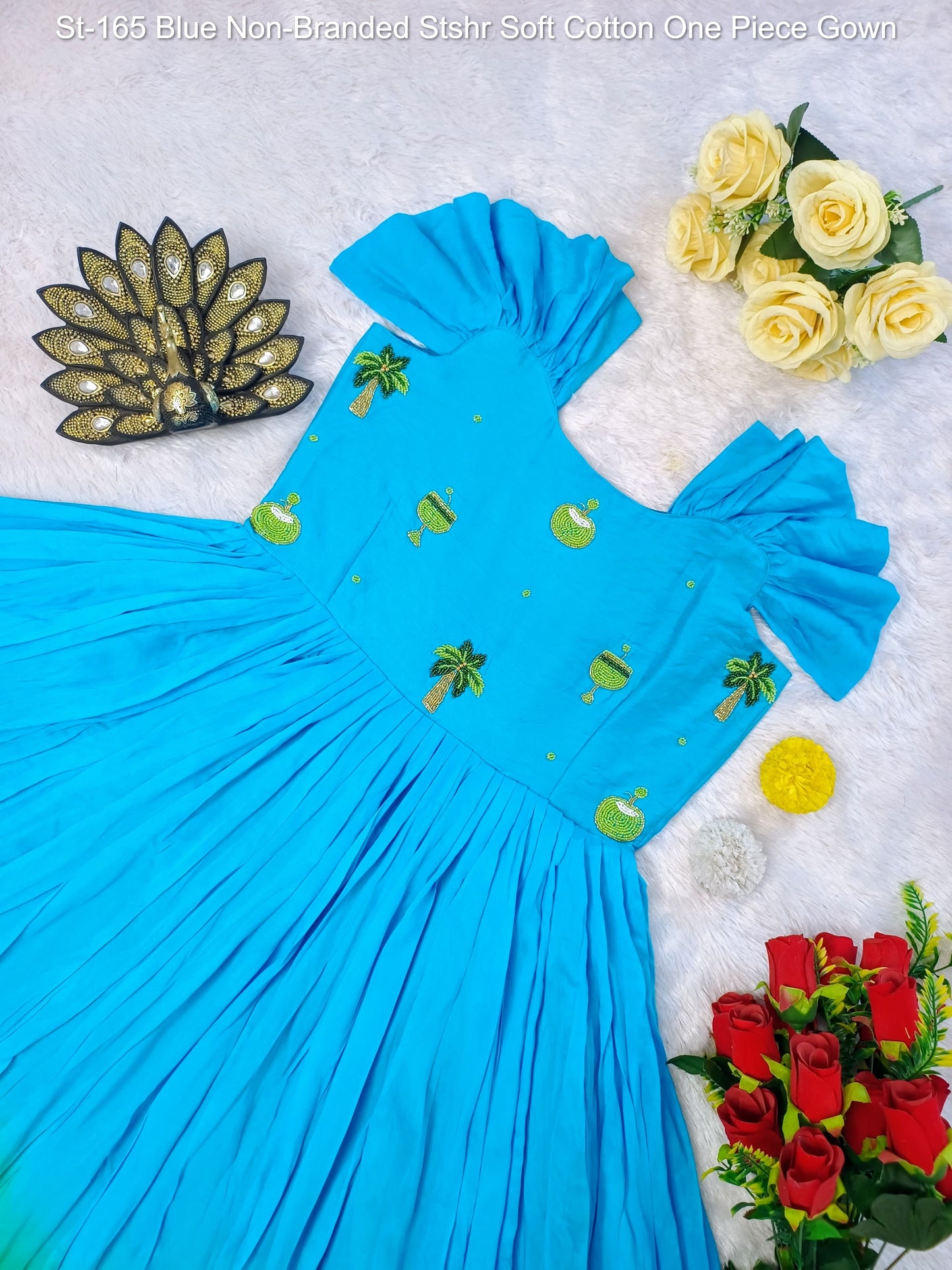 St-165 Blue Non-Branded Stshr Soft Cotton One Piece Gown