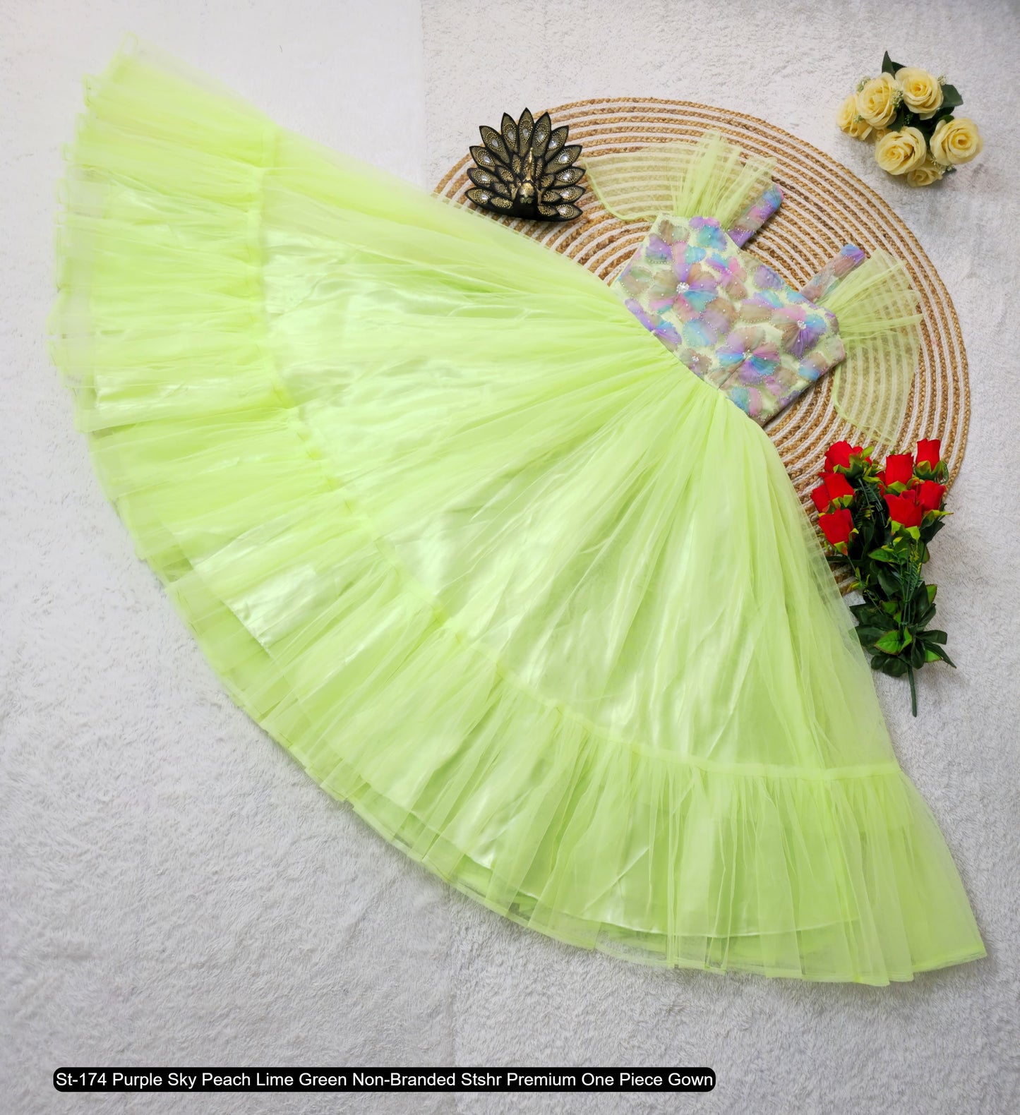St-174 Purple Sky Peach Lime Green Non-Branded Stshr Premium One Piece Gown