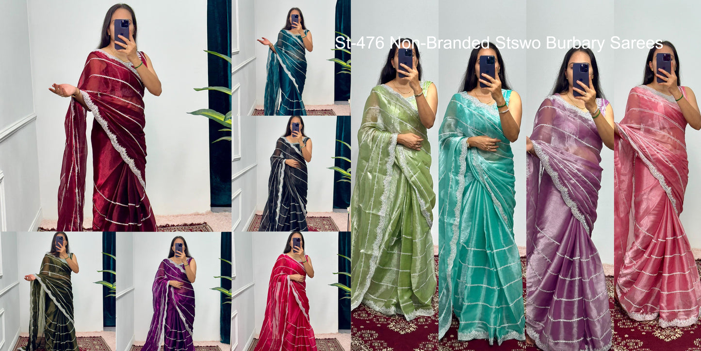 St-476 Non-Branded Stswo Burbary Sarees