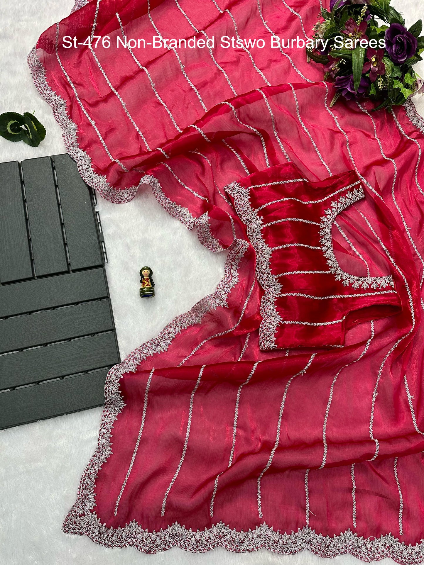 St-476 Non-Branded Stswo Burbary Sarees