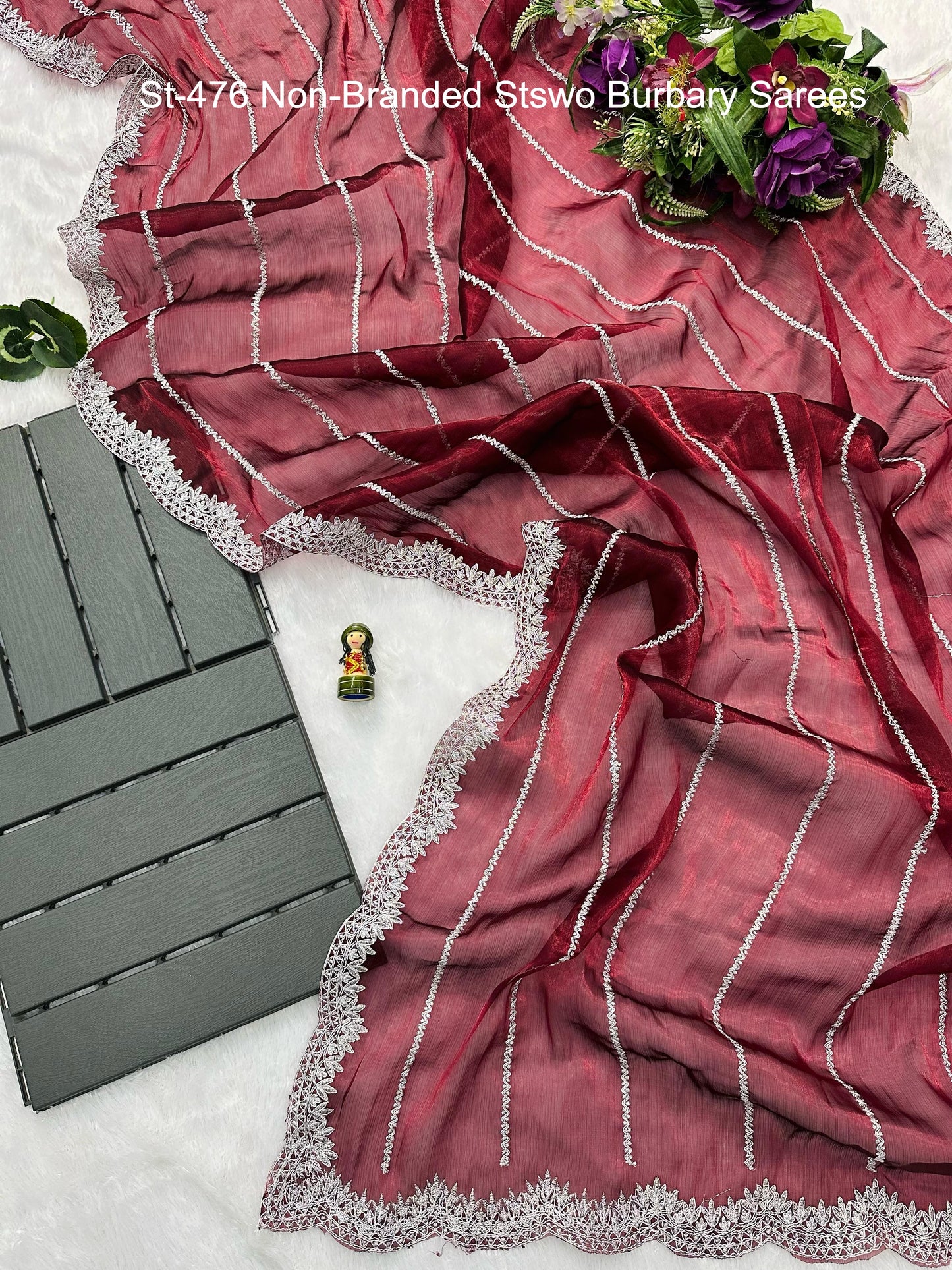 St-476 Non-Branded Stswo Burbary Sarees