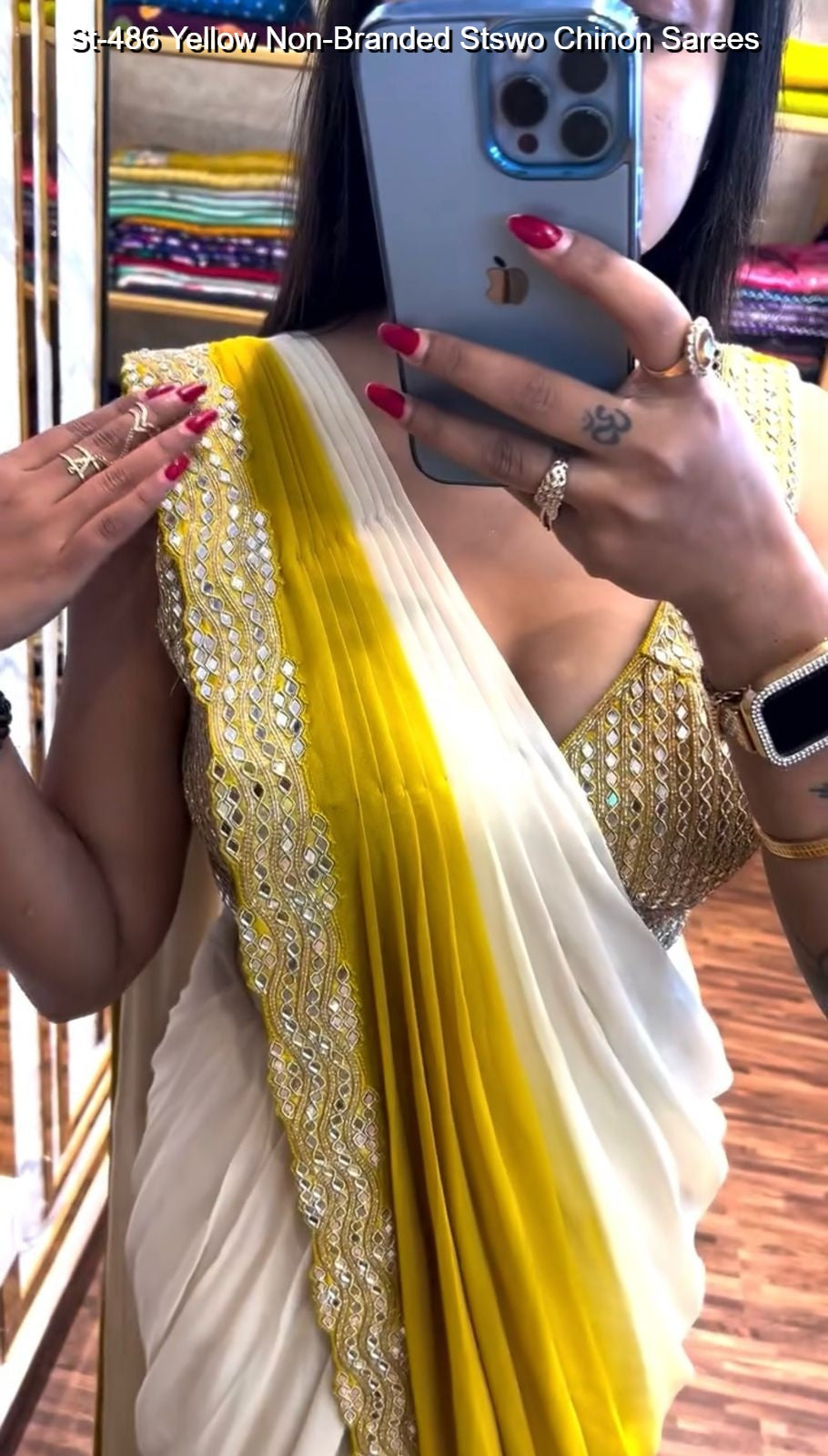 St-486 Yellow Non-Branded Stswo Chinon Sarees