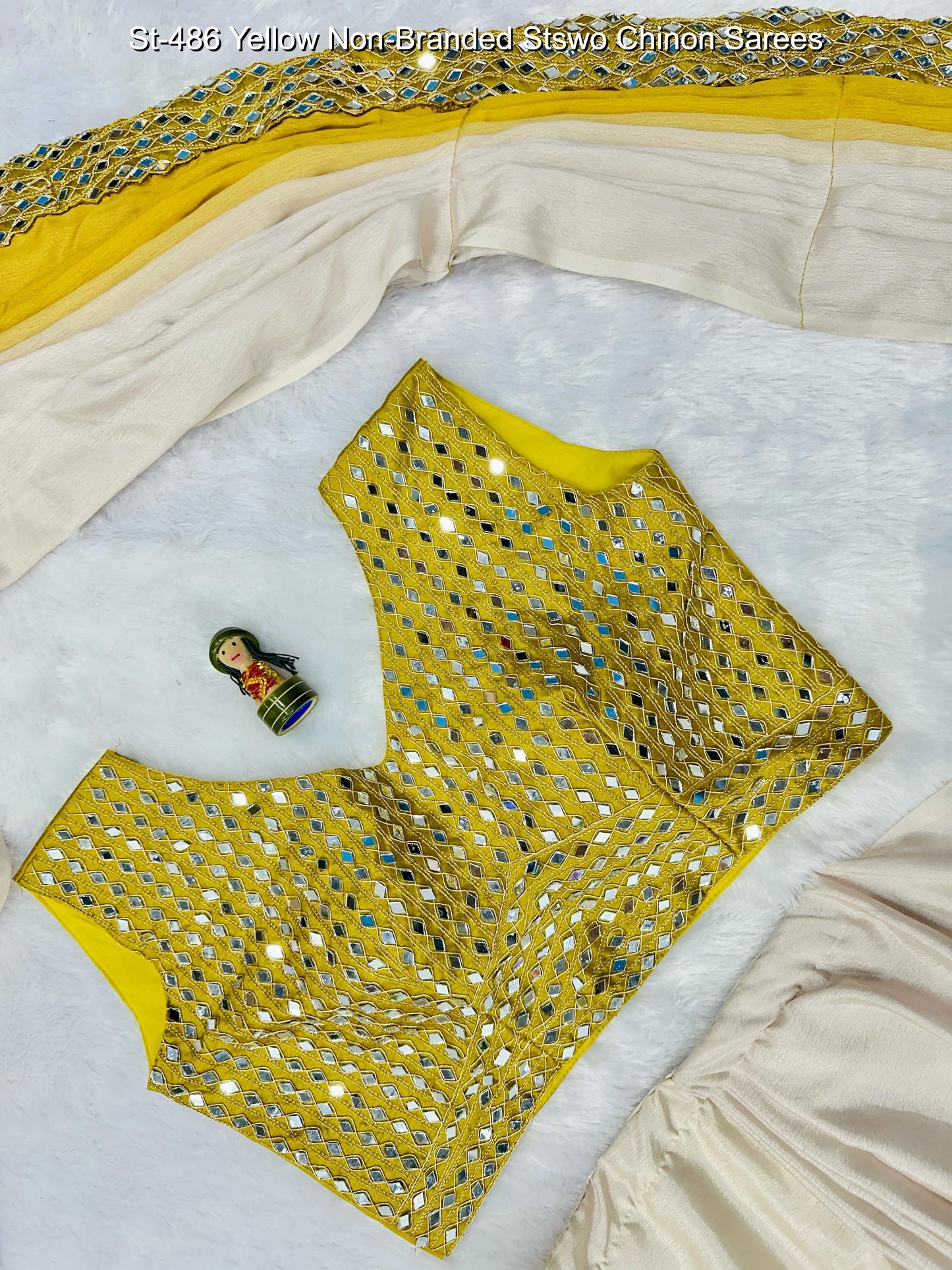 St-486 Yellow Non-Branded Stswo Chinon Sarees