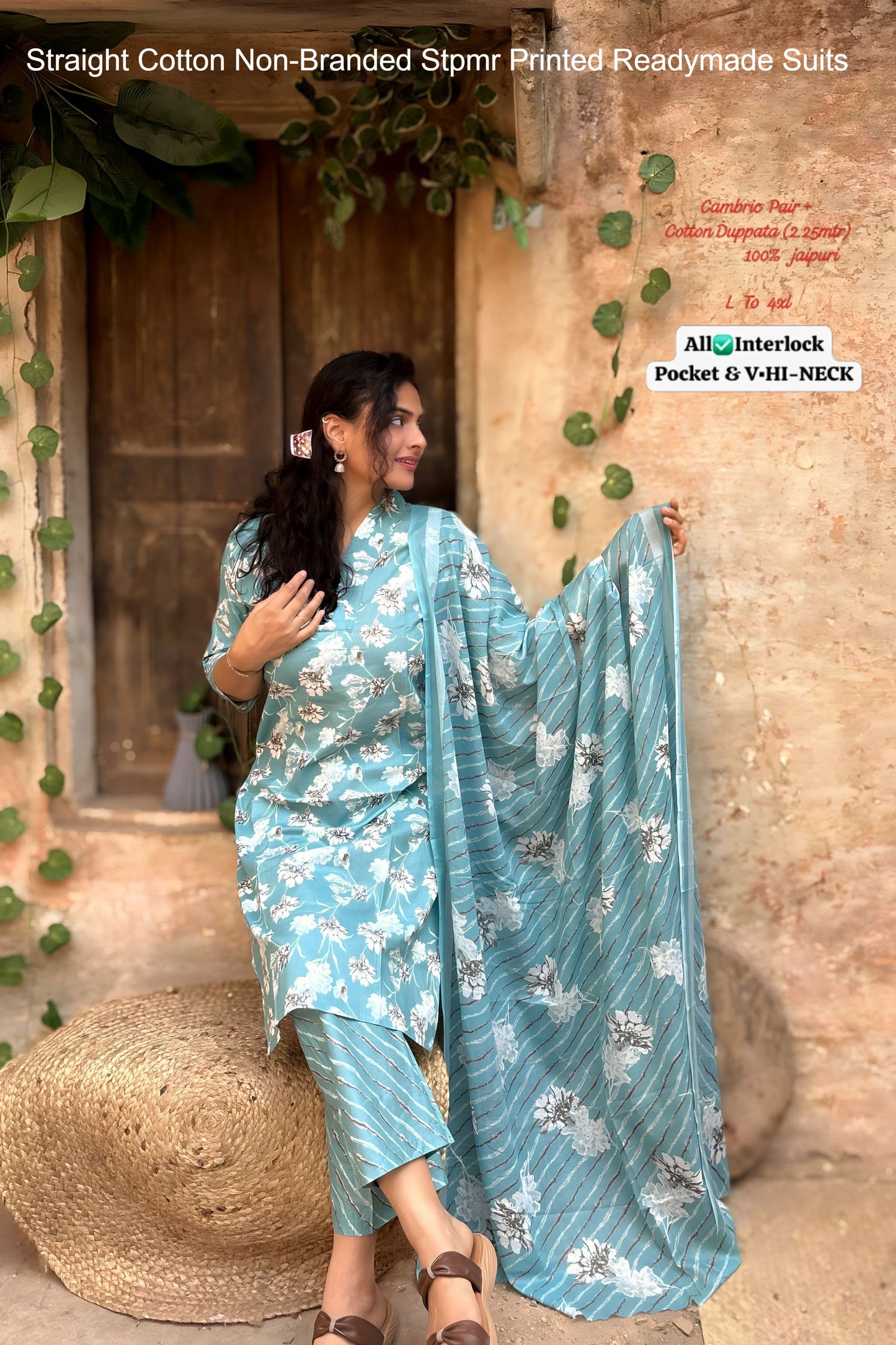 Straight Cotton Non-Branded Stpmr Printed Readymade Suits