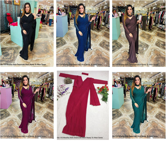 Sts-118 Niharika Stshr Swarovski Work Ready To Wear Saree