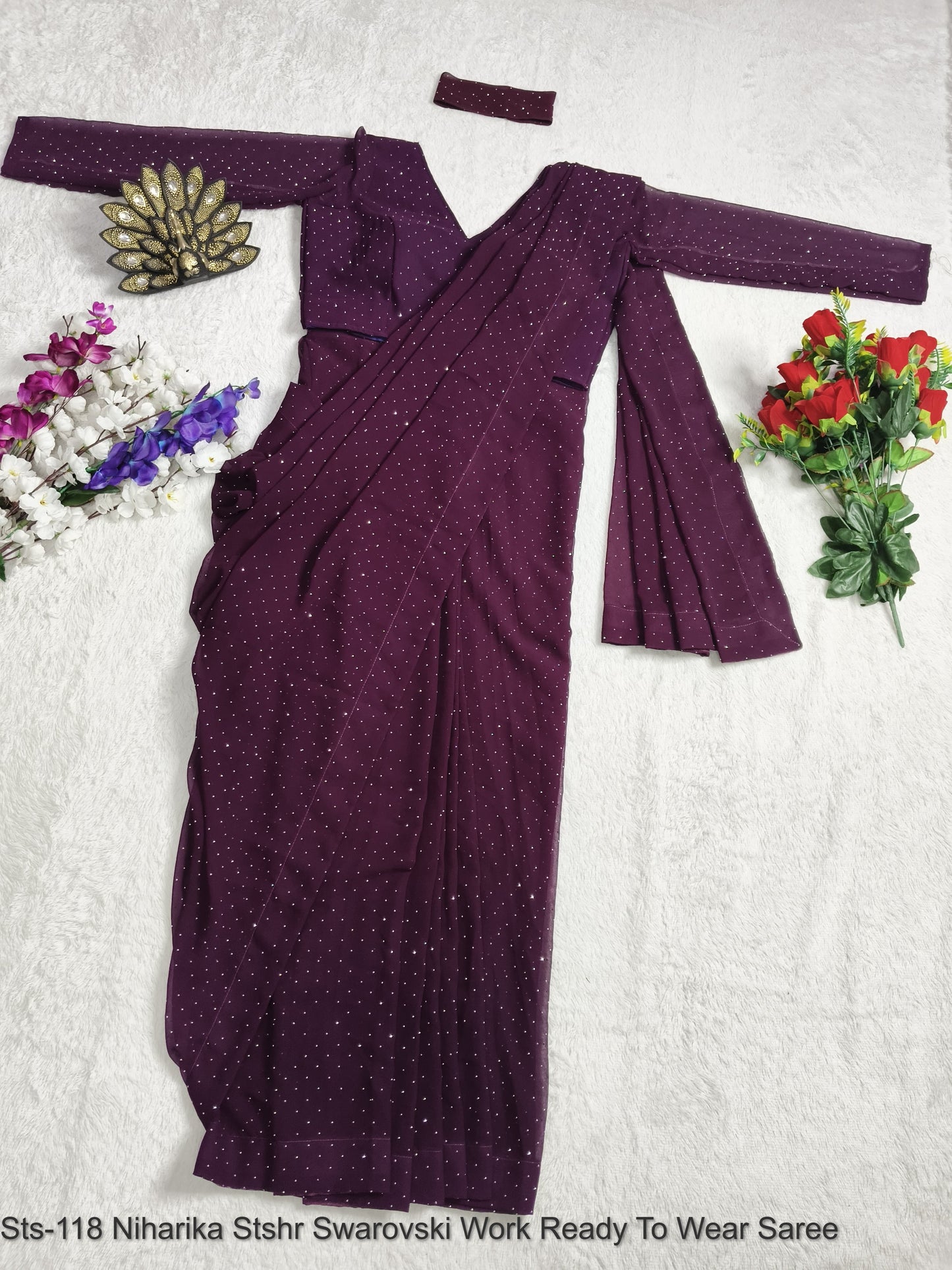 Sts-118 Niharika Stshr Swarovski Work Ready To Wear Saree