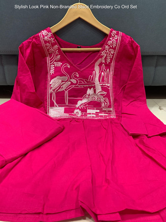 Stylish Look Pink Non-Branded Stscc Embroidery Co Ord Set