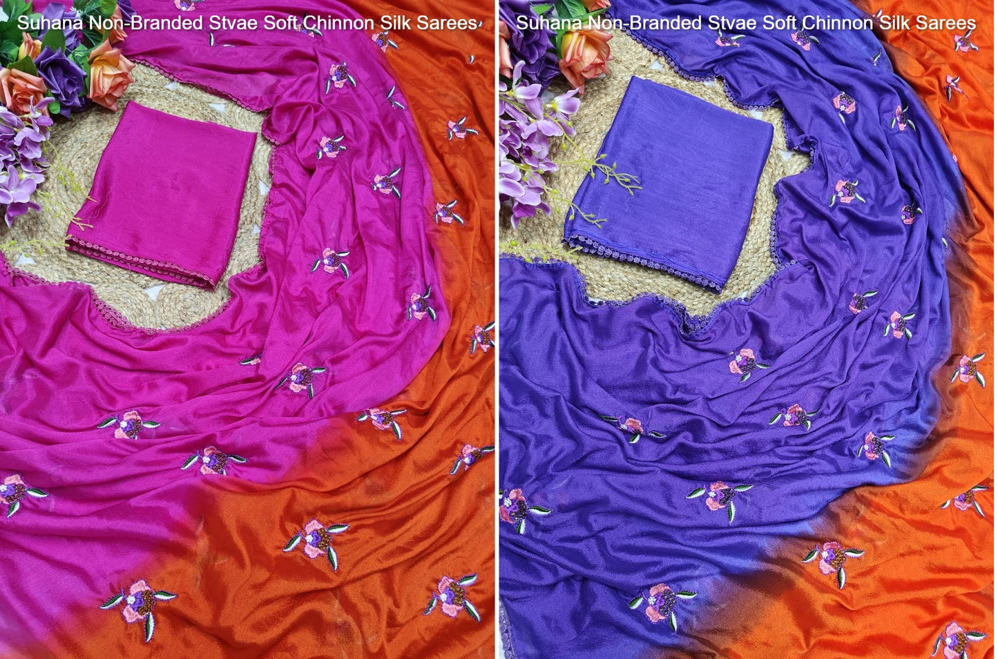 Suhana Non-Branded Stvae Soft Chinnon Silk Sarees