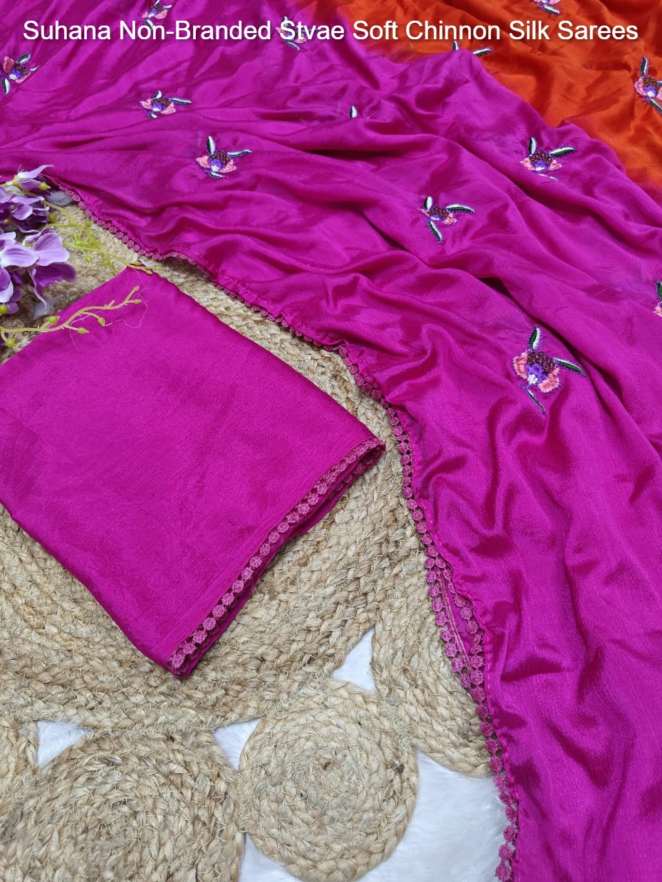 Suhana Non-Branded Stvae Soft Chinnon Silk Sarees
