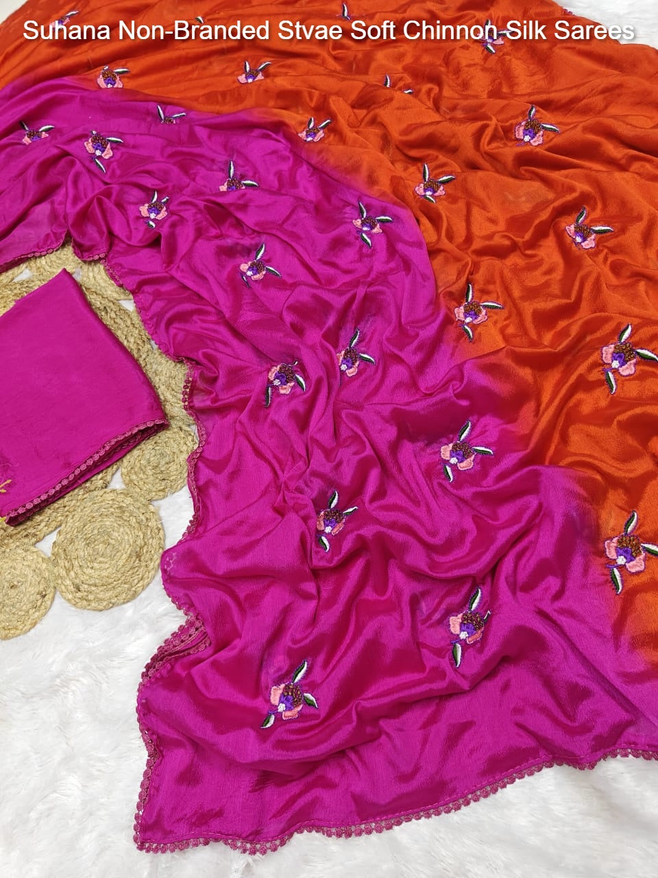 Suhana Non-Branded Stvae Soft Chinnon Silk Sarees