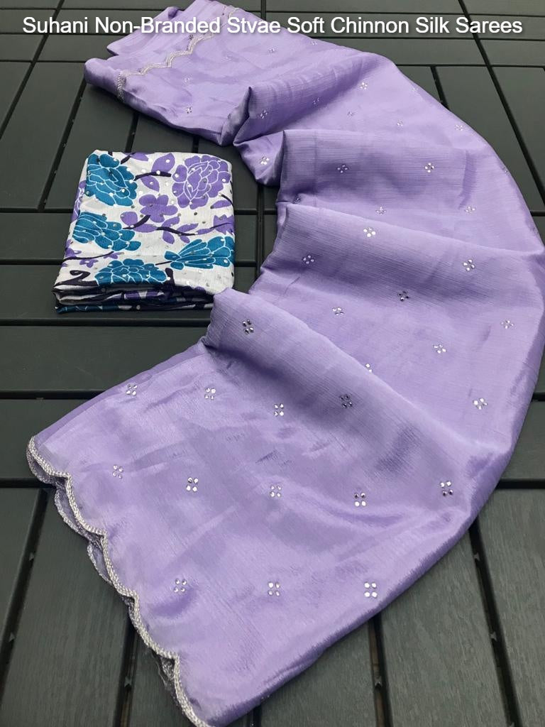 Suhani Non-Branded Stvae Soft Chinnon Silk Sarees