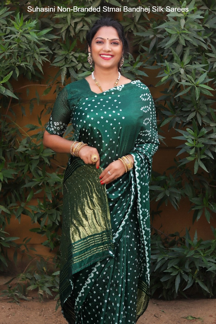 Suhasini Non-Branded Stmai Bandhej Silk Sarees