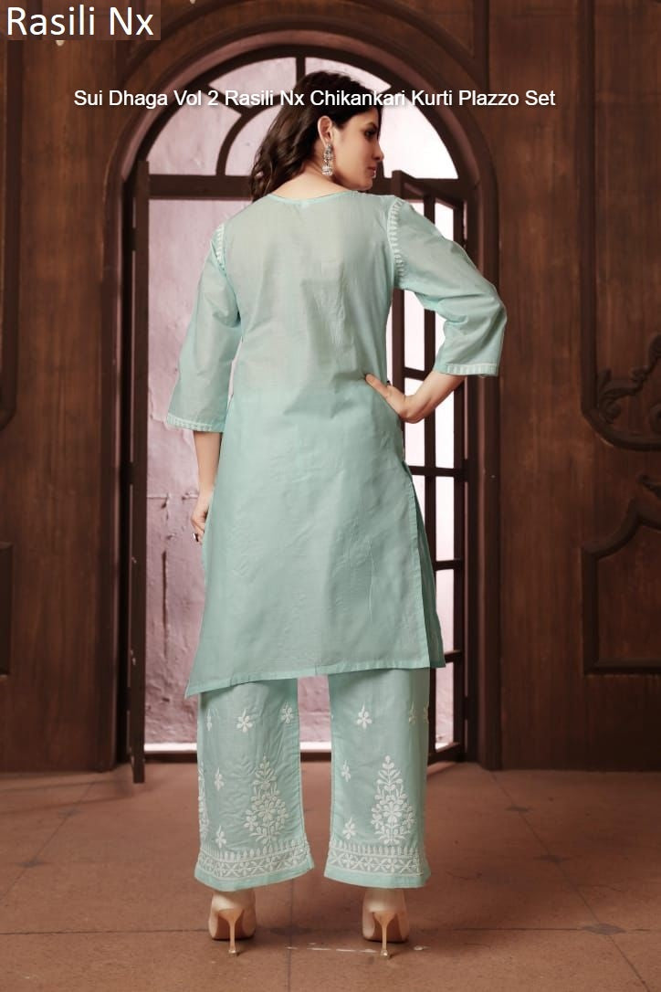 Sui Dhaga Vol 2 Seagreen Rasili Nx Chikankari Kurti Plazzo Set