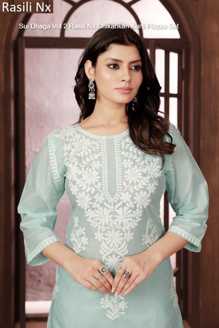 Sui Dhaga Vol 2 Seagreen Rasili Nx Chikankari Kurti Plazzo Set