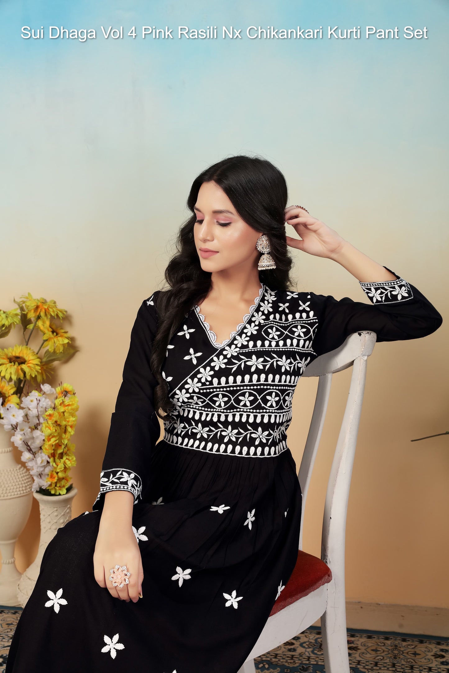 Sui Dhaga Vol 4 Black Rasili Nx Chikankari Kurti Pant Set