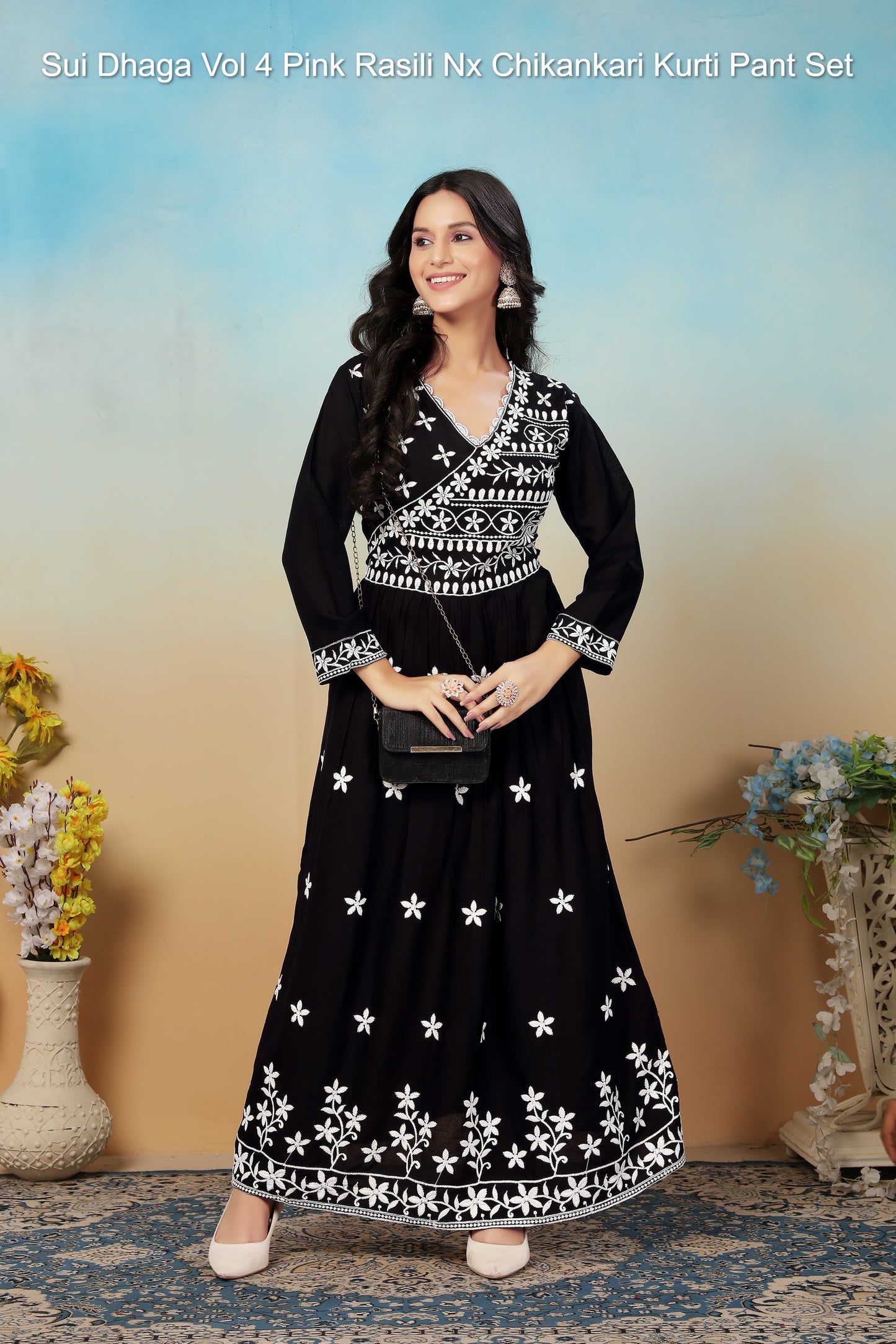 Sui Dhaga Vol 4 Black Rasili Nx Chikankari Kurti Pant Set