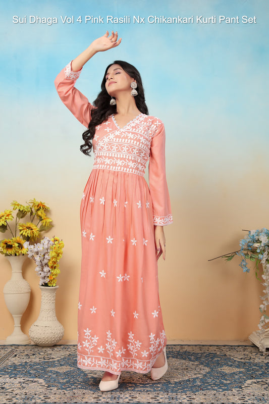 Sui Dhaga Vol 4 Peach Rasili Nx Chikankari Kurti Pant Set