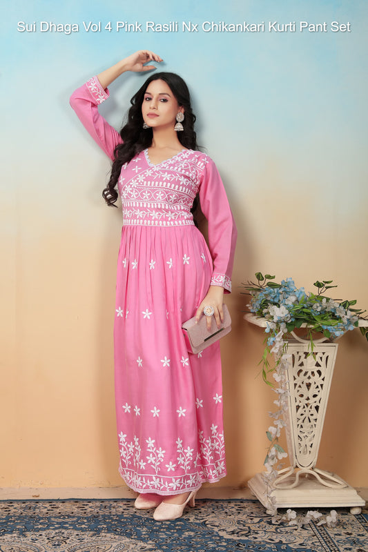 Sui Dhaga Vol 4 Pink Rasili Nx Chikankari Kurti Pant Set