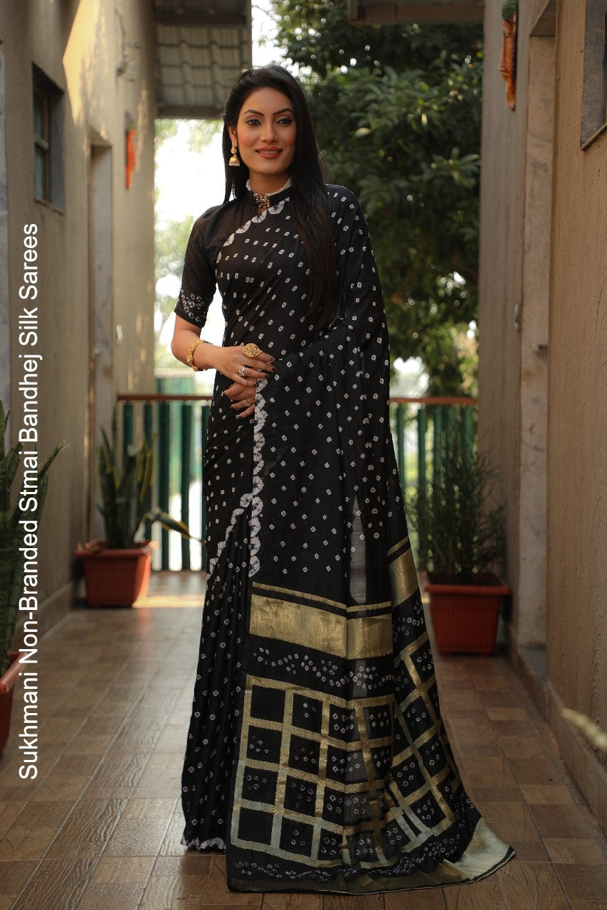 Sukhmani Non-Branded Stmai Bandhej Silk Sarees