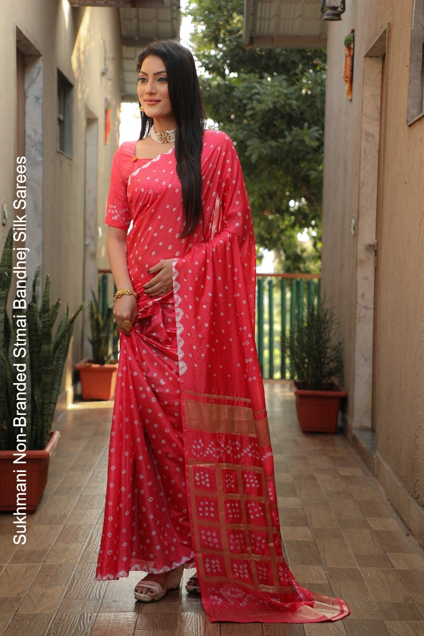 Sukhmani Non-Branded Stmai Bandhej Silk Sarees
