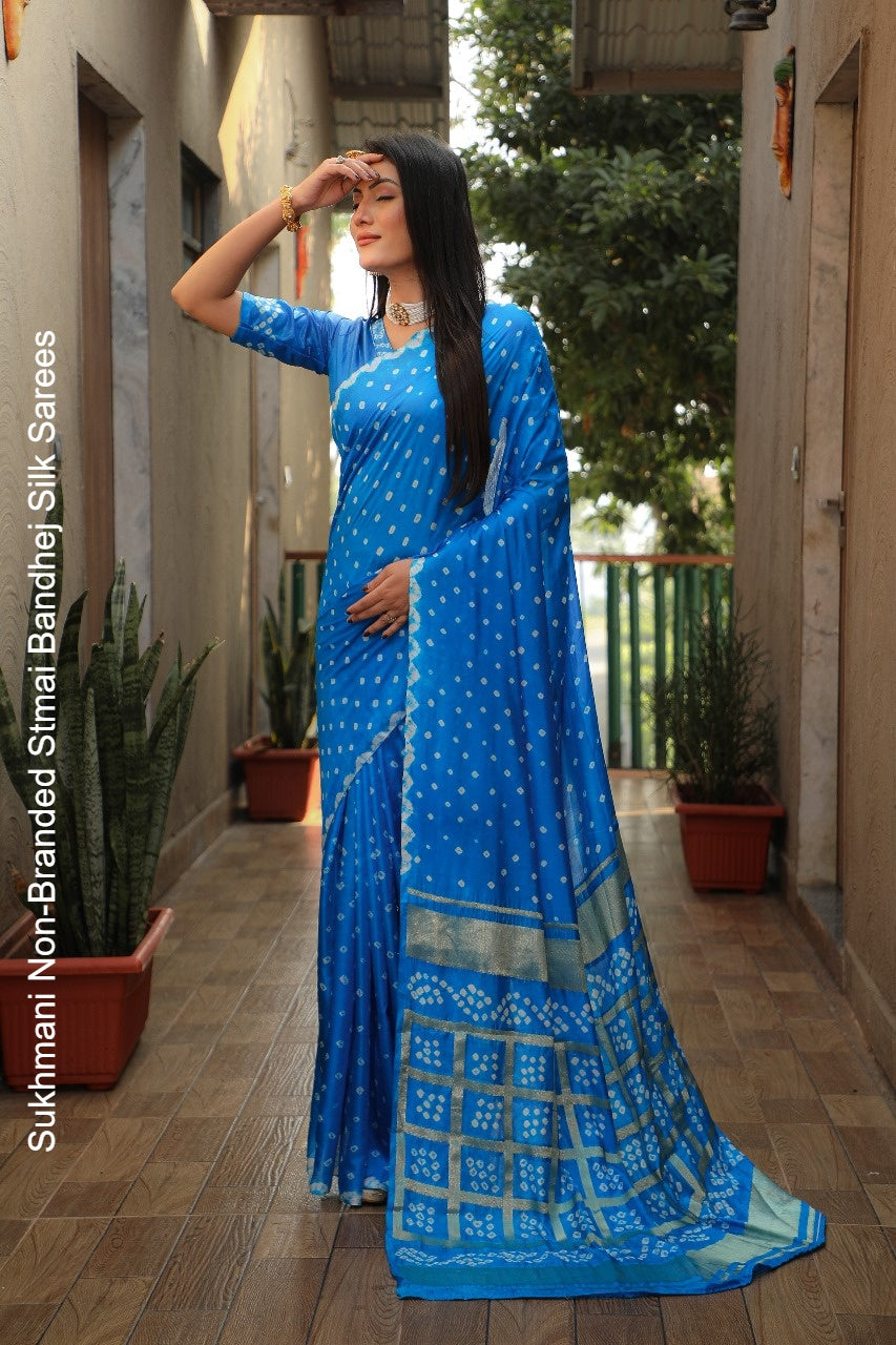Sukhmani Non-Branded Stmai Bandhej Silk Sarees