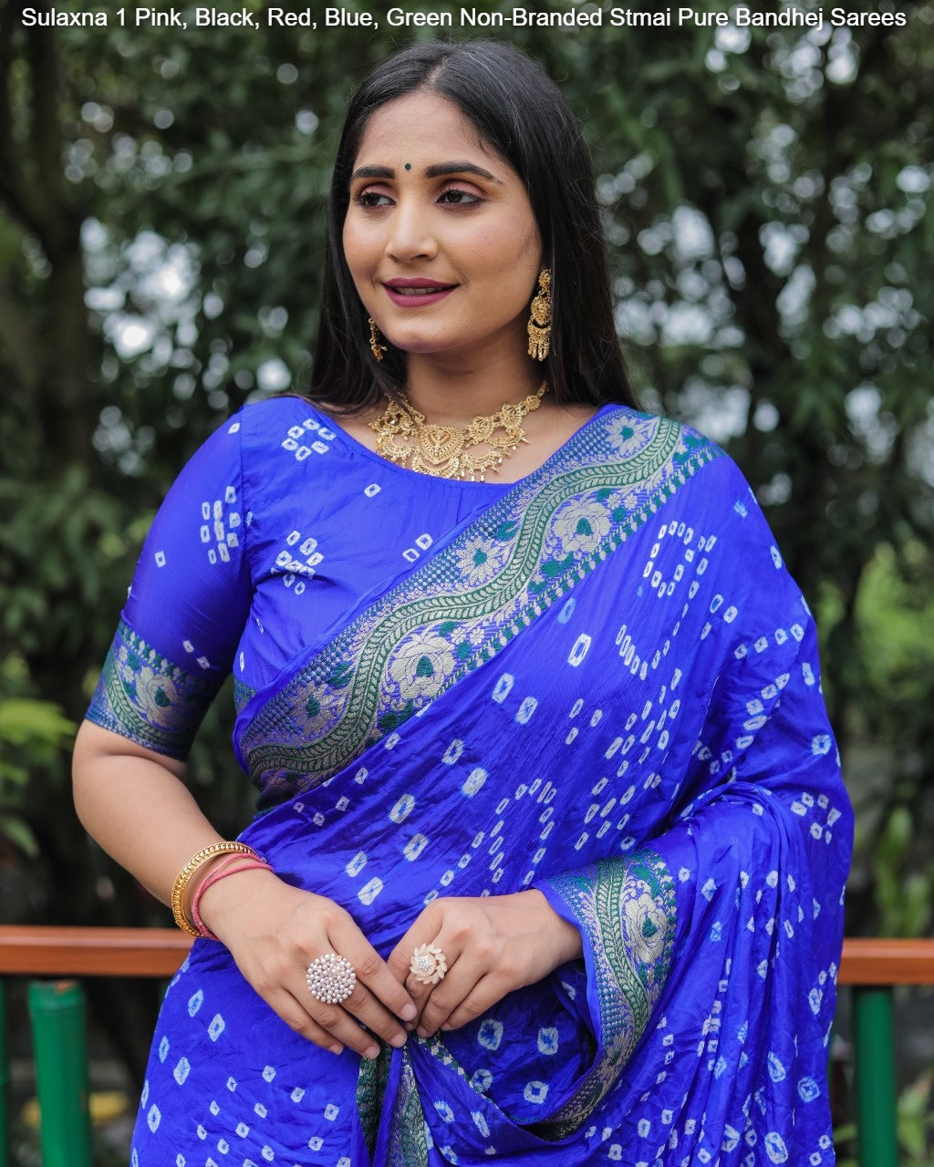 Sulaxna 1 Pink, Black, Red, Blue, Green Non-Branded Stmai Pure Bandhej Sarees