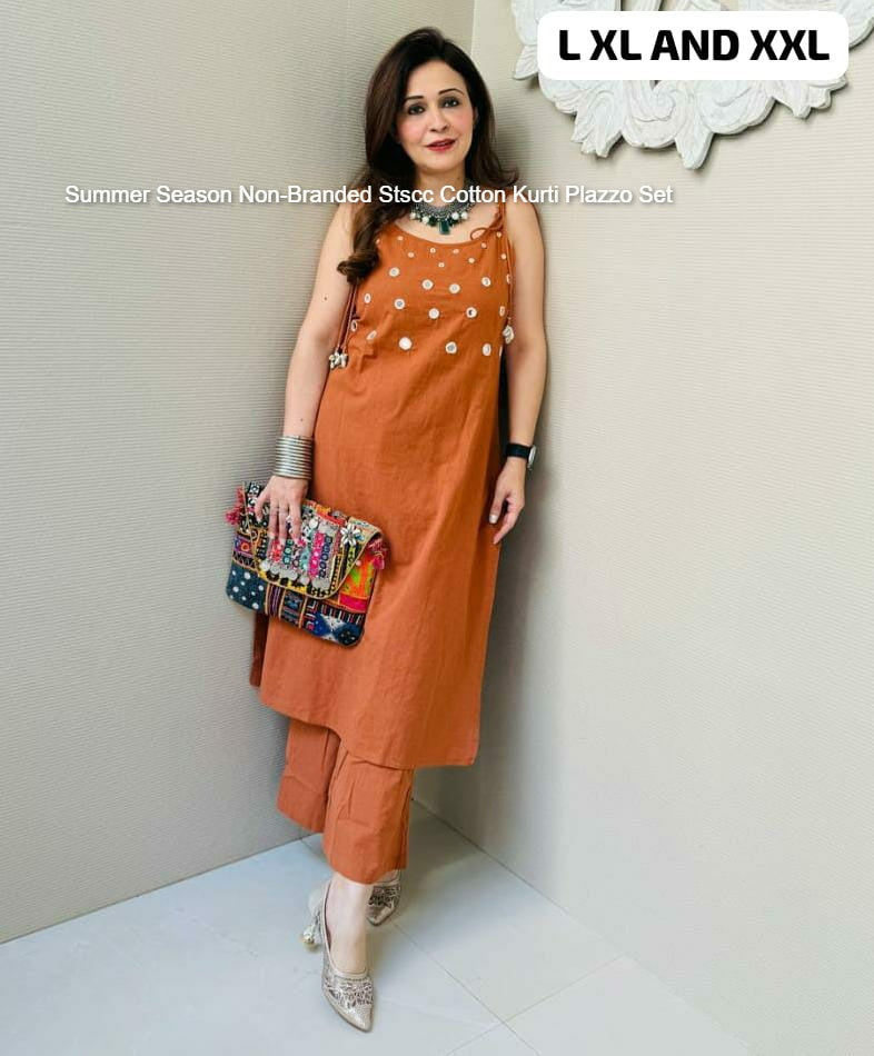 Summer Season Non-Branded Stscc Cotton Kurti Plazzo Set