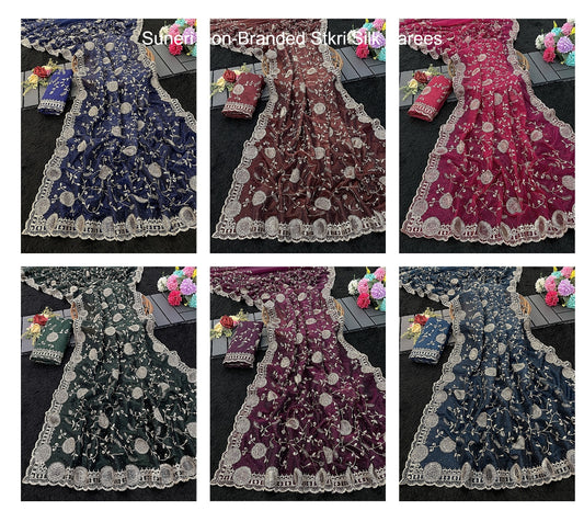 Suneri Non-Branded Stkri Silk Sarees