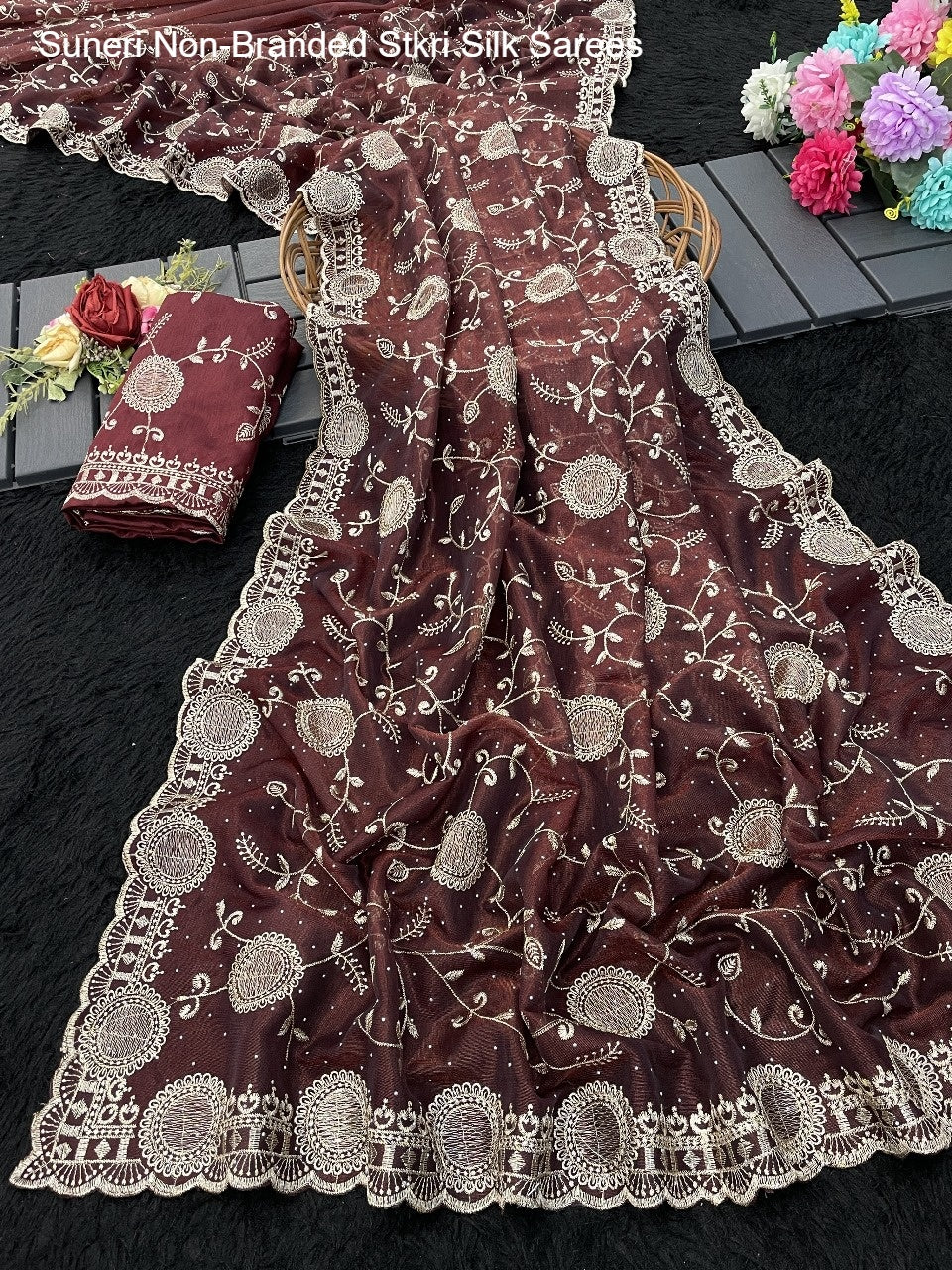 Suneri Non-Branded Stkri Silk Sarees